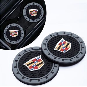 Cadillac car cup Coasters in black and gray with logo Set of 2 NWT